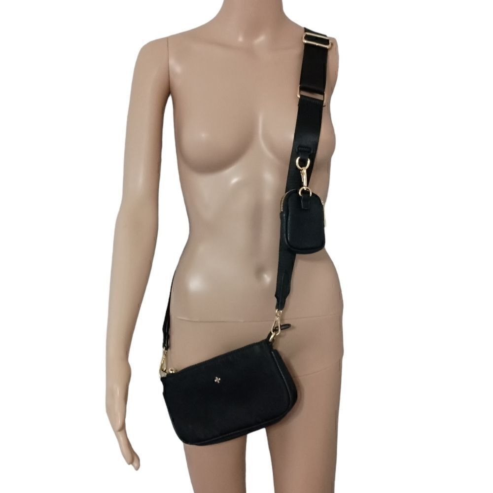Peta + Jain Marmont Crossbody Bag Black Nylon Adjustable Gold‎ Tone Minimalist